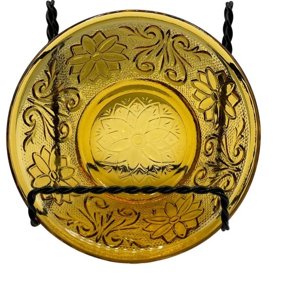 Indiana Glass Tiara Glass Serving Bowl Daisy Pattern Vintage Amber Brown Flower - Picture 1 of 11